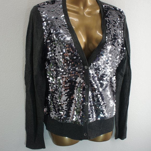 Michael kors charcoal sequin cardigan sweater size M - Picture 1 of 3